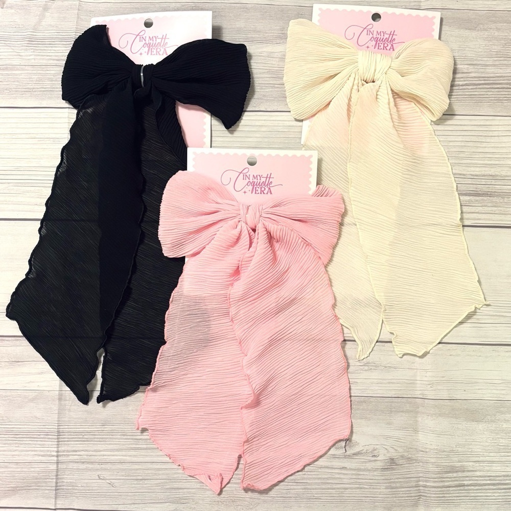 Lot of 3 Large Hair Bow Clips Pink Cream Black In My Coquette Era New NWT